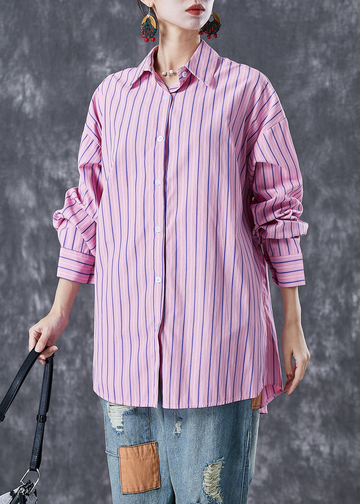 Pink Striped Cotton Shirt Top Oversized Peter Pan Collar Summer