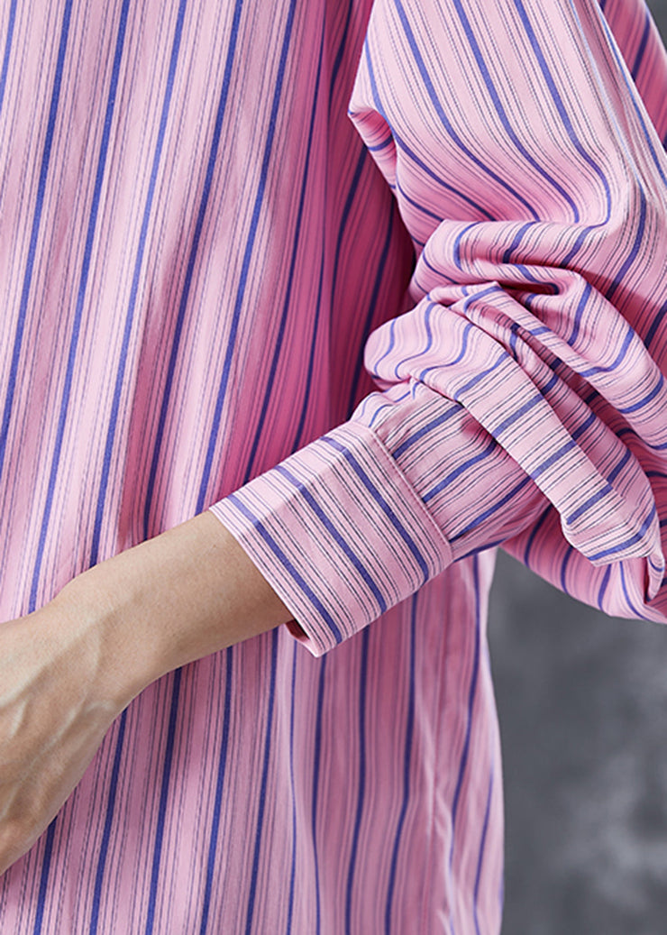 Pink Striped Cotton Shirt Top Oversized Peter Pan Collar Summer