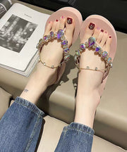 Pink Stylish Wedge Heel Splicing Tassel Zircon Flip Flops