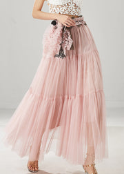 Pink Tulle Beach Skirts Embroidered Ruffled Spring