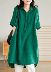 Jade  green cashew nuts Linen Women Casual Linen Shirt Dress