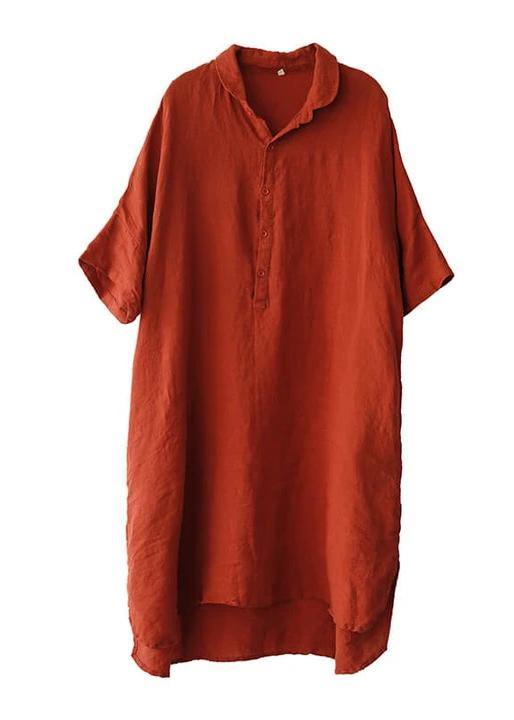 Jade  green cashew nuts Linen Women Casual Linen Shirt Dress