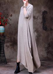 Plus Size Apricot Asymmetrical Design Knit Wool Cardigan Long Sleeve