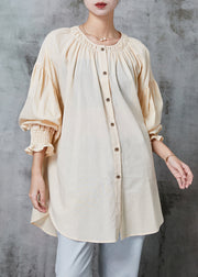 Plus Size Apricot Oversized Cotton Shirt Spring