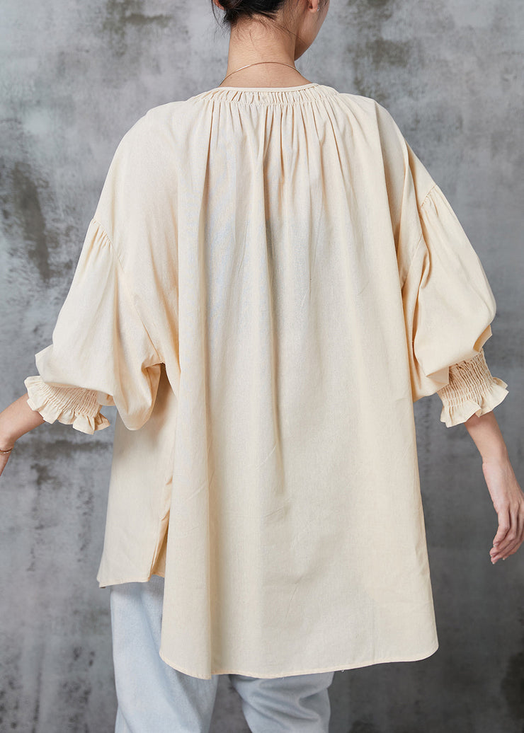 Plus Size Apricot Oversized Cotton Shirt Spring