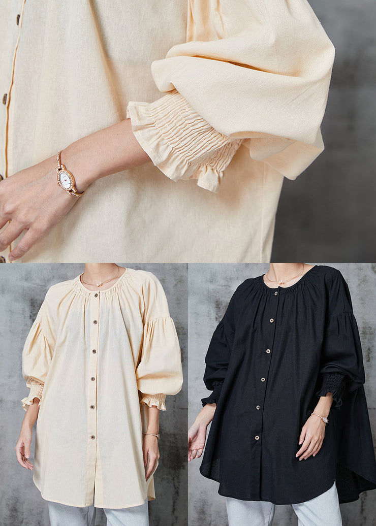 Plus Size Apricot Oversized Cotton Shirt Spring