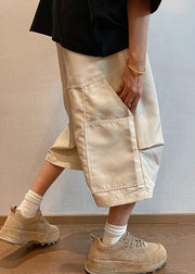 Plus Size Beige Pockets High Waist Men Pants Summer