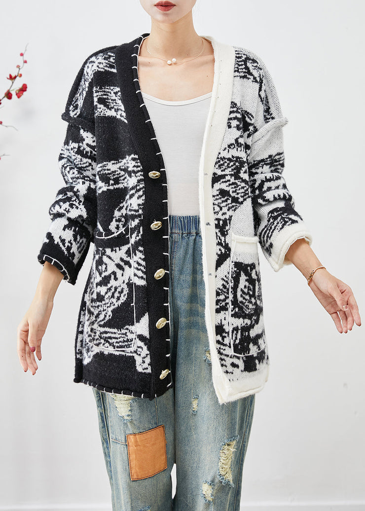 Plus Size Black Asymmetrical Tie Dye Knit Cardigans Fall