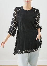 Plus Size Black Cinched Patchwork Fake Two Piece Shirt Top Fall