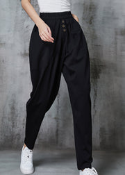 Plus Size Black Elastic Waist Cotton Harem Pants Spring