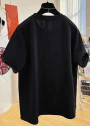 Plus Size Black O Neck Embroideried Cotton Mens T Shirts Summer