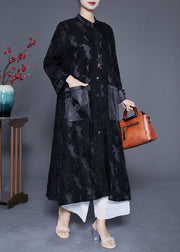 Plus Size Black Oversized Hollow Out Lace UPF 50+ Trench Coats Summer