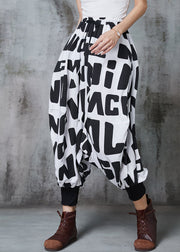 Plus Size Black Oversized Letter Print Cotton Lantern Pants Spring