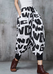 Plus Size Black Oversized Letter Print Cotton Lantern Pants Spring