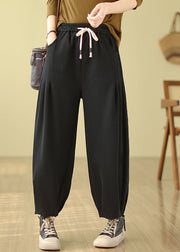 Plus Size Black Pockets Elastic Waist Warm Fleece Pants Winter