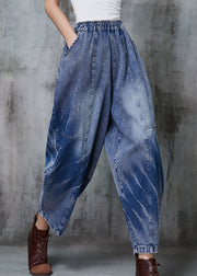 Plus Size Blue Oversized Patchwork Denim Crop Pants Spring