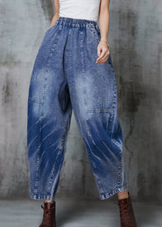 Plus Size Blue Oversized Patchwork Denim Crop Pants Spring