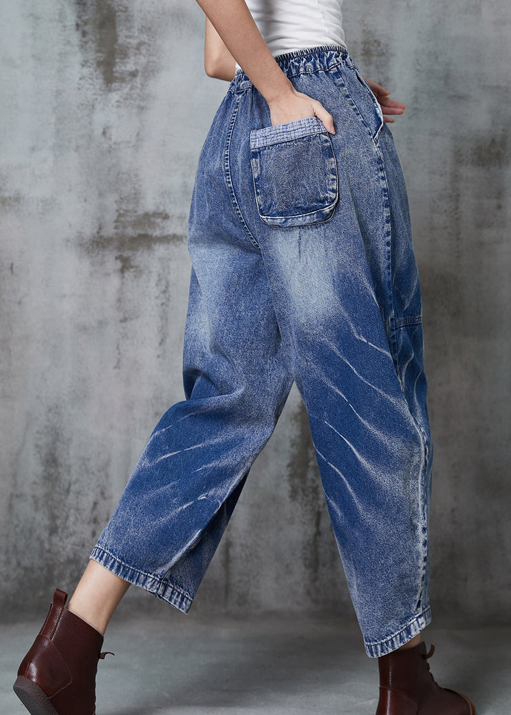 Plus Size Blue Oversized Patchwork Denim Crop Pants Spring