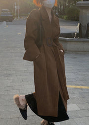 Plus Size Brown Notched Pockets Sashes Trench Coat Spring