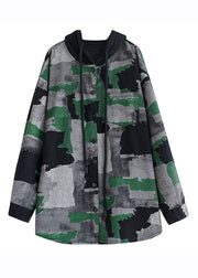 Plus Size Camouflage Print Wrinkled Hooded Coats Long Sleeve