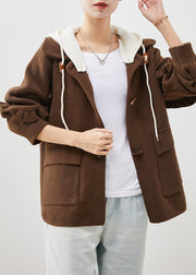 Plus Size Chocolate Ruffled Patchwork Woolen Coat Spring