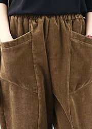 Plus Size Chocolate Elastic Waist Pockets Velour Harem Pants Fall