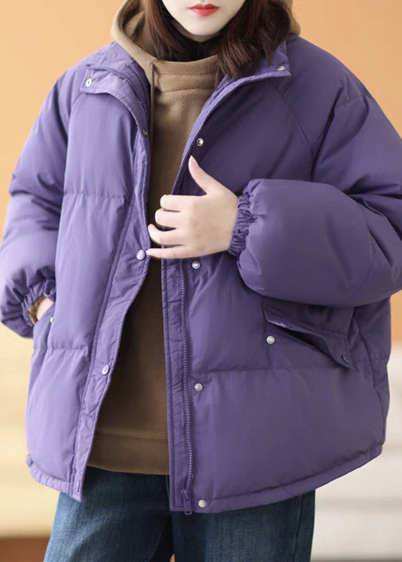 Plus Size Coffee Hooded Zippered Pockets Cotton Filled Parka Winter