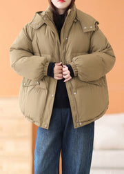 Plus Size Coffee Hooded Zippered Pockets Cotton Filled Parka Winter