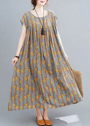 Plus Size Coffee Print Long Dress Short Sleeve