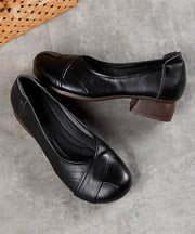 Plus Size Cross Strap Chunky Flat Shoes For Women Black Cowhide Leather