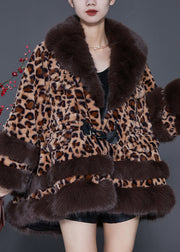 Plus Size Fur Collar Leopard Drawstring Mink Velvet Trench Spring