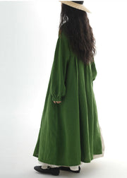 Plus Size Green Oversized Cotton Holiday Dress Fall