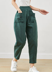 Plus Size Green Oversized Pockets Cotton Harem Pants Fall