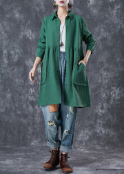 Plus Size Green Oversized Pockets Cotton Trench Fall