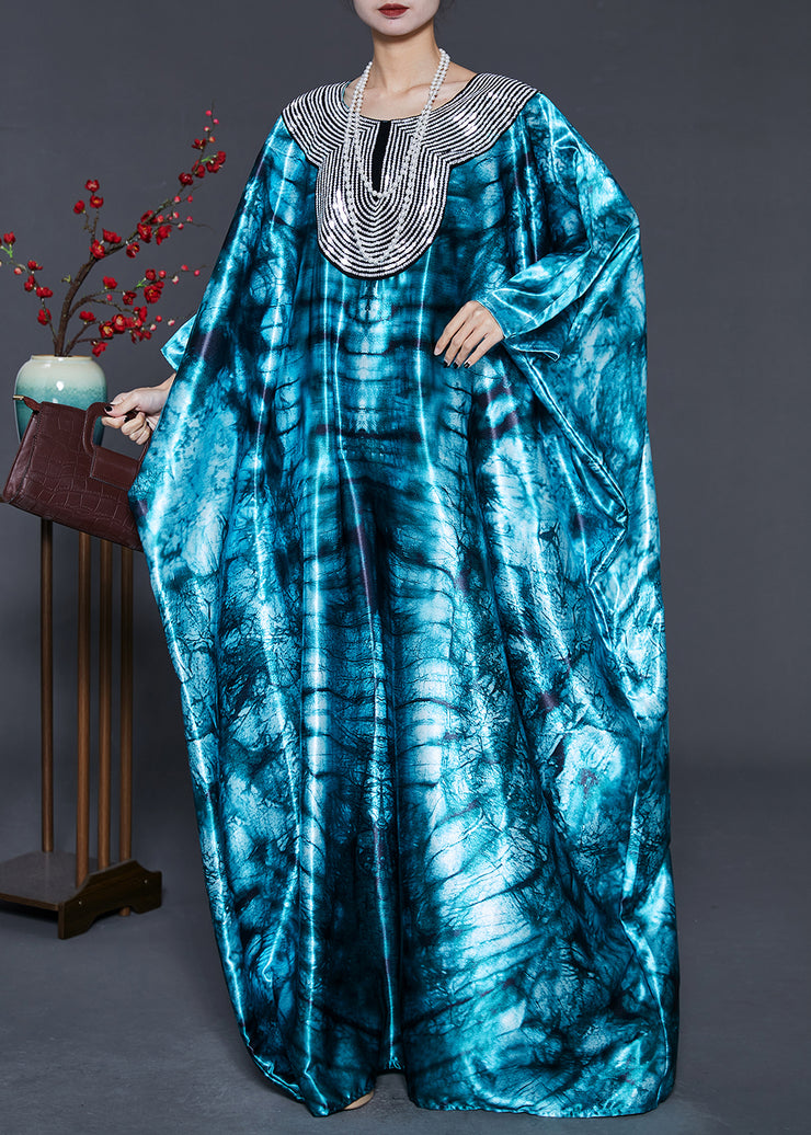 Plus Size Green Oversized Tie Dye Silk Dress Batwing Sleeve