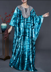 Plus Size Green Oversized Tie Dye Silk Dress Batwing Sleeve