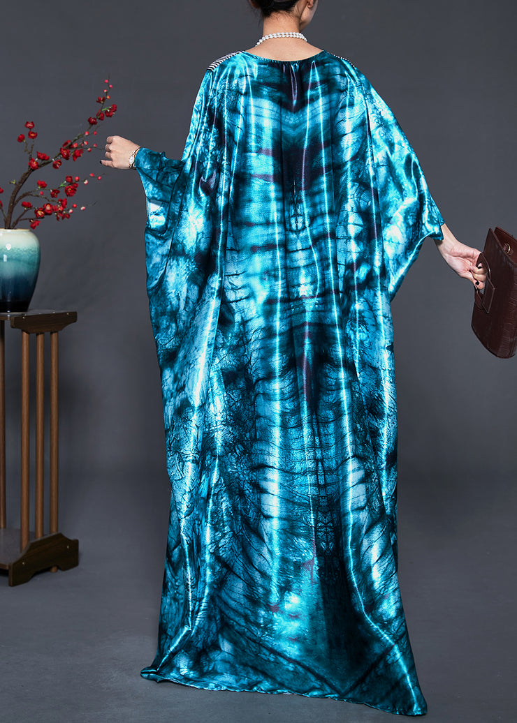 Plus Size Green Oversized Tie Dye Silk Dress Batwing Sleeve