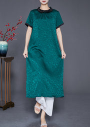 Plus Size Green Peter Pan Collar Patchwork Jacquard Silk Dress Summer