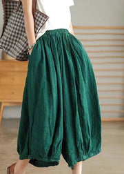 Plus Size Green Pockets Linen Crop Pants Summer