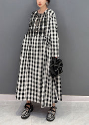 Plus Size Grey Oversized Plaid Cotton Beach Dress Spring