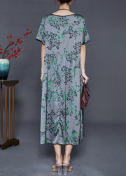 Plus Size Grey Oversized Print Silk Long Dress Summer