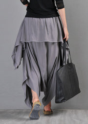 Plus Size Grey Pockets Solid Draping Cotton Pants Skirt Summer