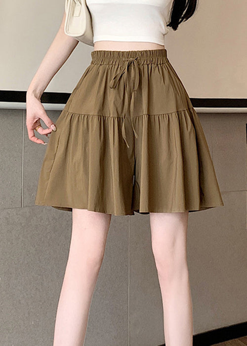 Plus Size Khaki Pockets Elastic Waist Cotton Shorts Summer