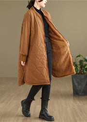 Plus Size Khaki Pockets Zippered Warm Fleece Womens Coat Winter