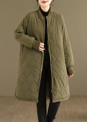 Plus Size Khaki Pockets Zippered Warm Fleece Womens Coat Winter