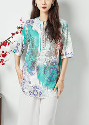 Plus Size Light Blue Oversized Print Nail Bead Shirt Tops Summer