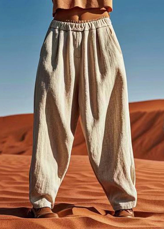 Plus Size Linen Patchwork Elastic Waist Waist Wide Pants