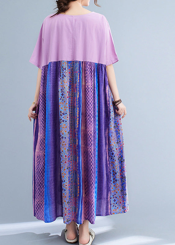 Plus Size Llight Purple Patchwork Print Maxi Dress Summer