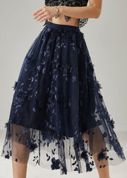 Plus Size Navy Embroidered Floral Tulle Skirts Summer