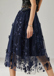 Plus Size Navy Embroidered Floral Tulle Skirts Summer